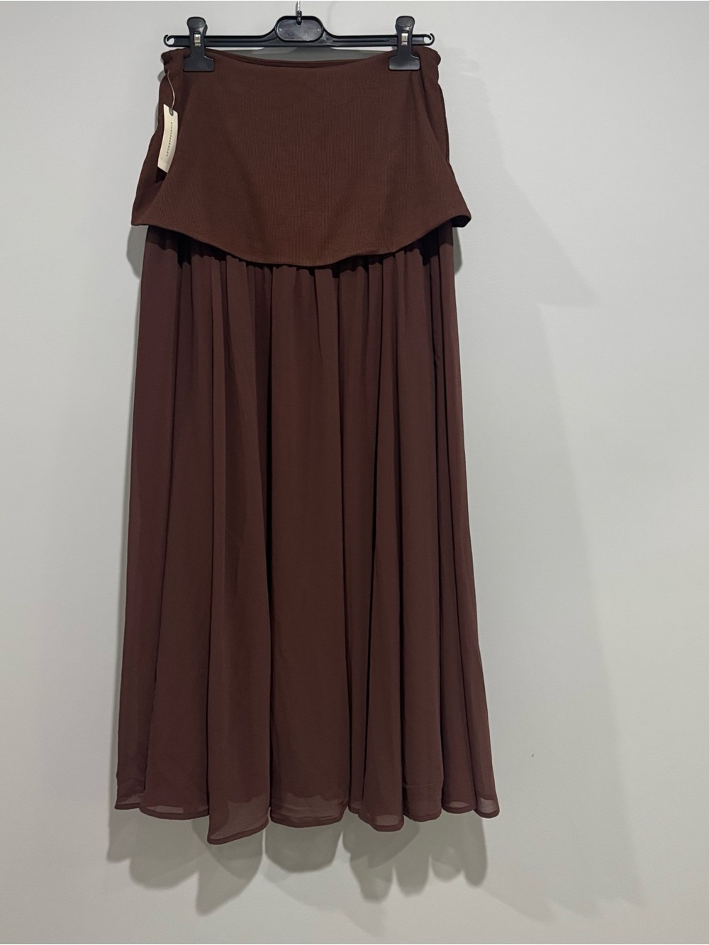 ⁠Anthropologie Brown Foldover Waist Maxi Skirt Flowy Mesh NWT⁠ Size M